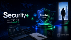 تصویر مفهومی مدرک CompTIA Security Plus و مسیر یادگیری امنیت سایبری برای علاقه‌مندان ورود به بازار کار Cybersecurity