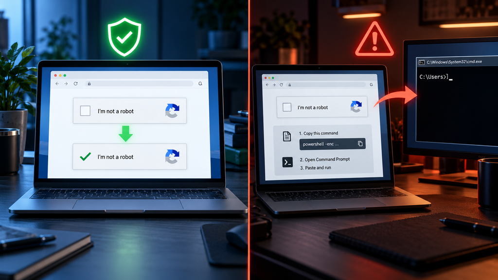 مقایسه CAPTCHA واقعی با Fake CAPTCHA و هدایت کاربر به Command Line